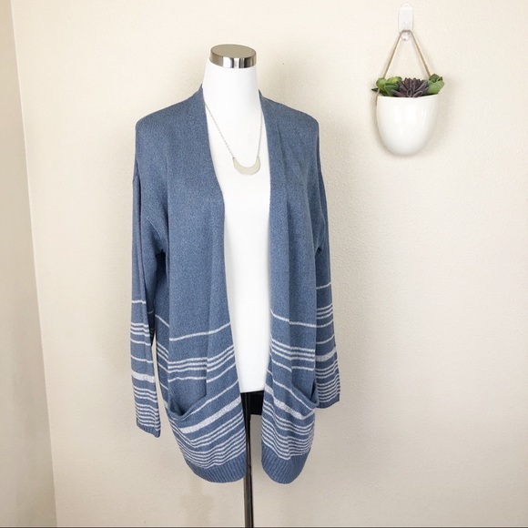 J. Jill Sweaters - •J.JILL•Blue Striped Cotton Open Cardigan Sweater
